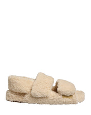 Beige Faux Fur Slides Men Flats Sandals Shoes