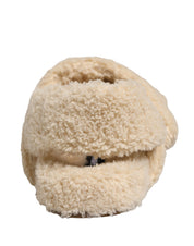 Beige Faux Fur Slides Men Flats Sandals Shoes