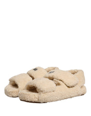 Beige Faux Fur Slides Men Flats Sandals Shoes