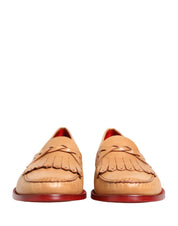 Beige Tassel Leather Men Slip On Loafers Shoes