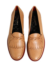 Beige Tassel Leather Men Slip On Loafers Shoes