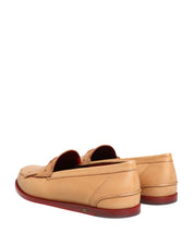 Beige Tassel Leather Men Slip On Loafers Shoes