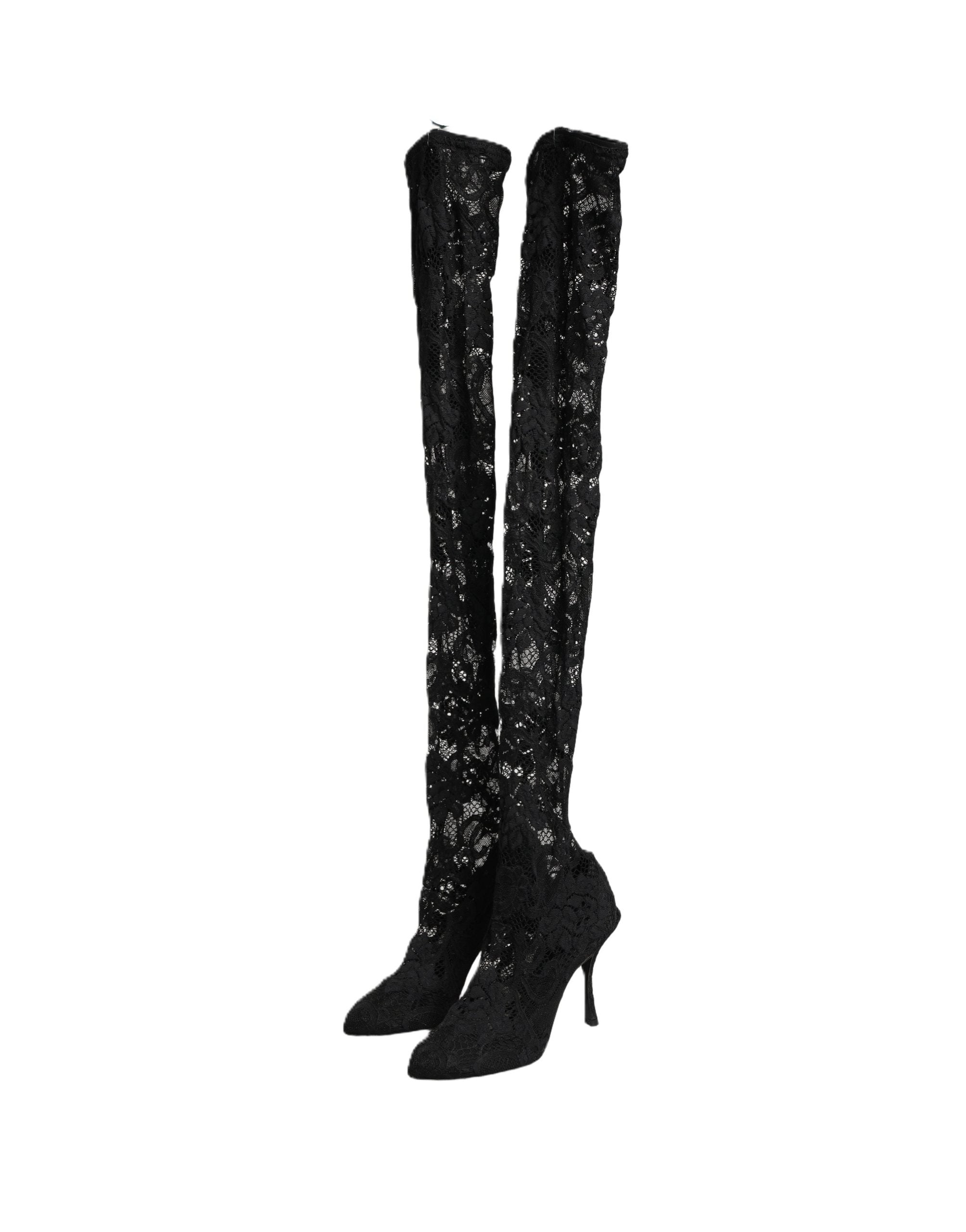 Dolce & Gabbana Black Taormina Lace Socks Boots Pumps Shoes Dolce & Gabbana