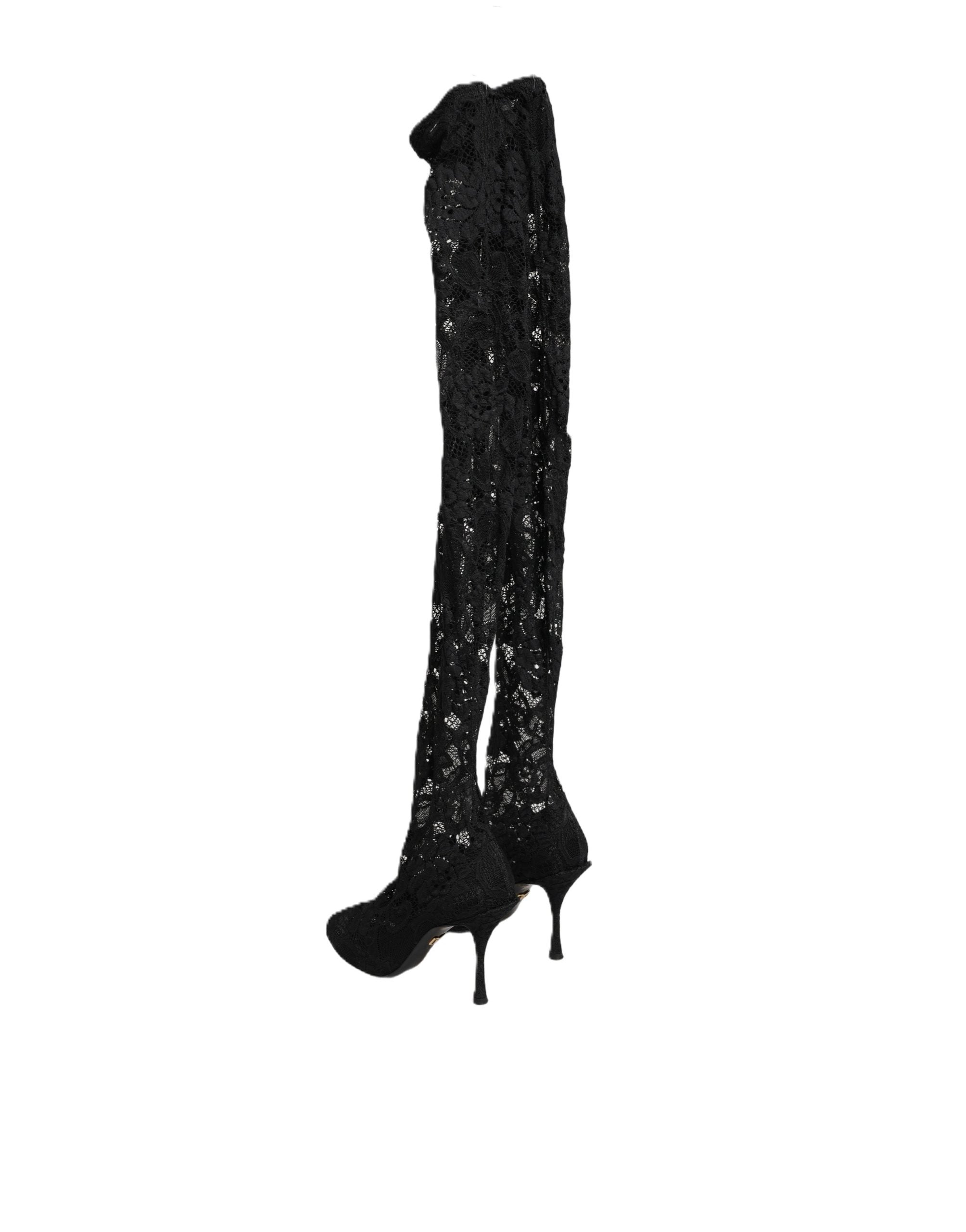 Dolce & Gabbana Black Taormina Lace Socks Boots Pumps Shoes Dolce & Gabbana