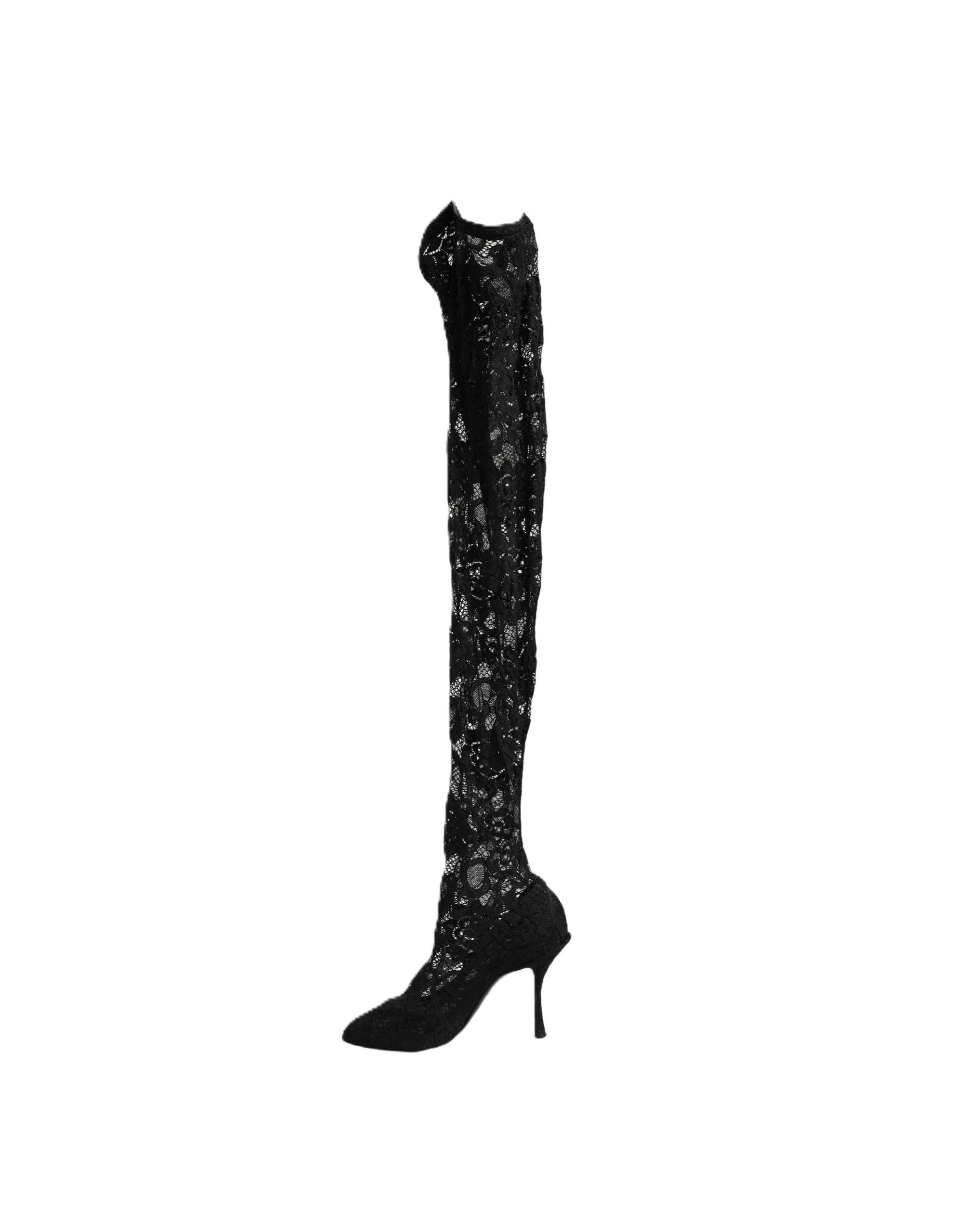 Dolce & Gabbana Black Taormina Lace Socks Boots Pumps Shoes Dolce & Gabbana