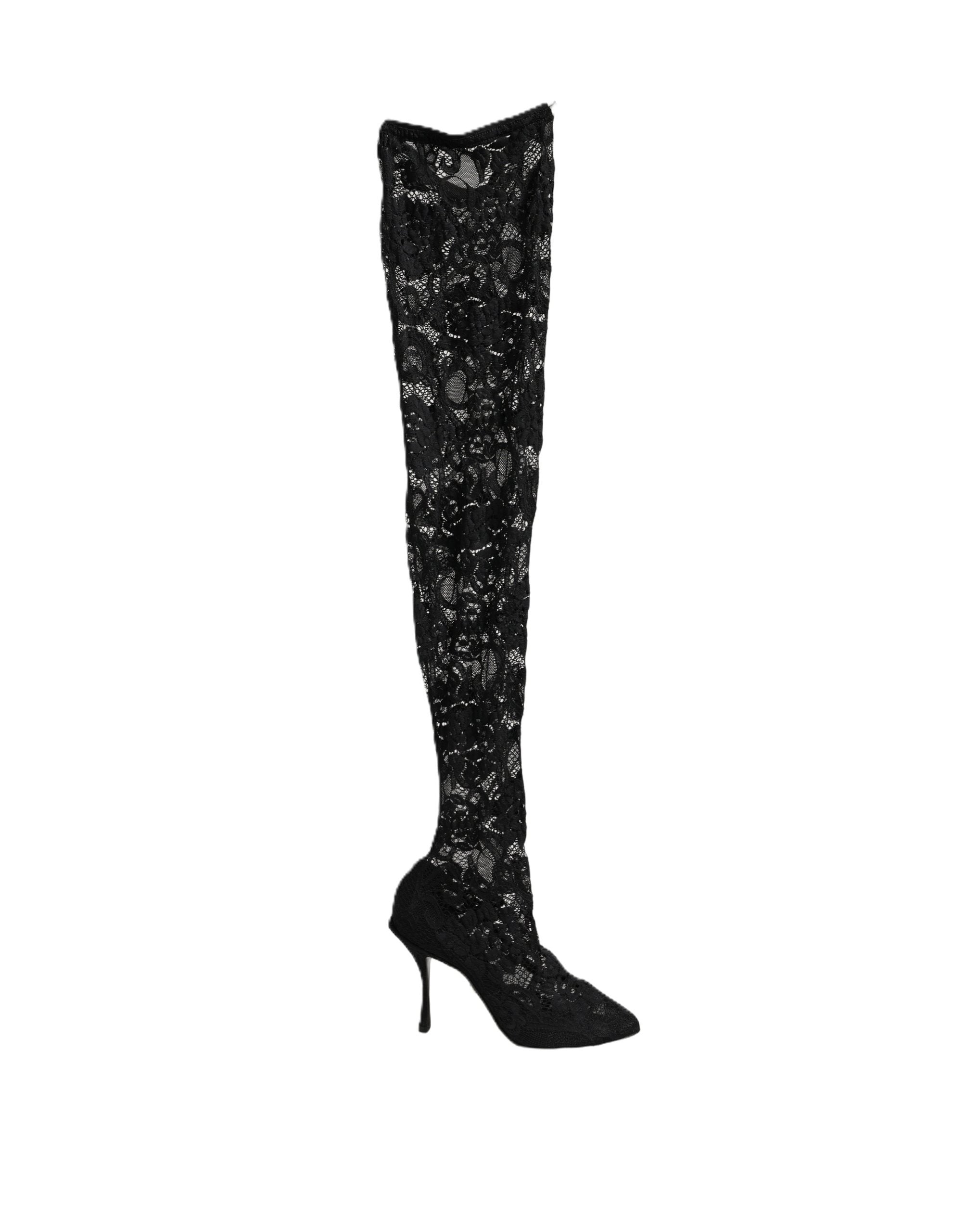 Dolce & Gabbana Black Taormina Lace Socks Boots Pumps Shoes Dolce & Gabbana