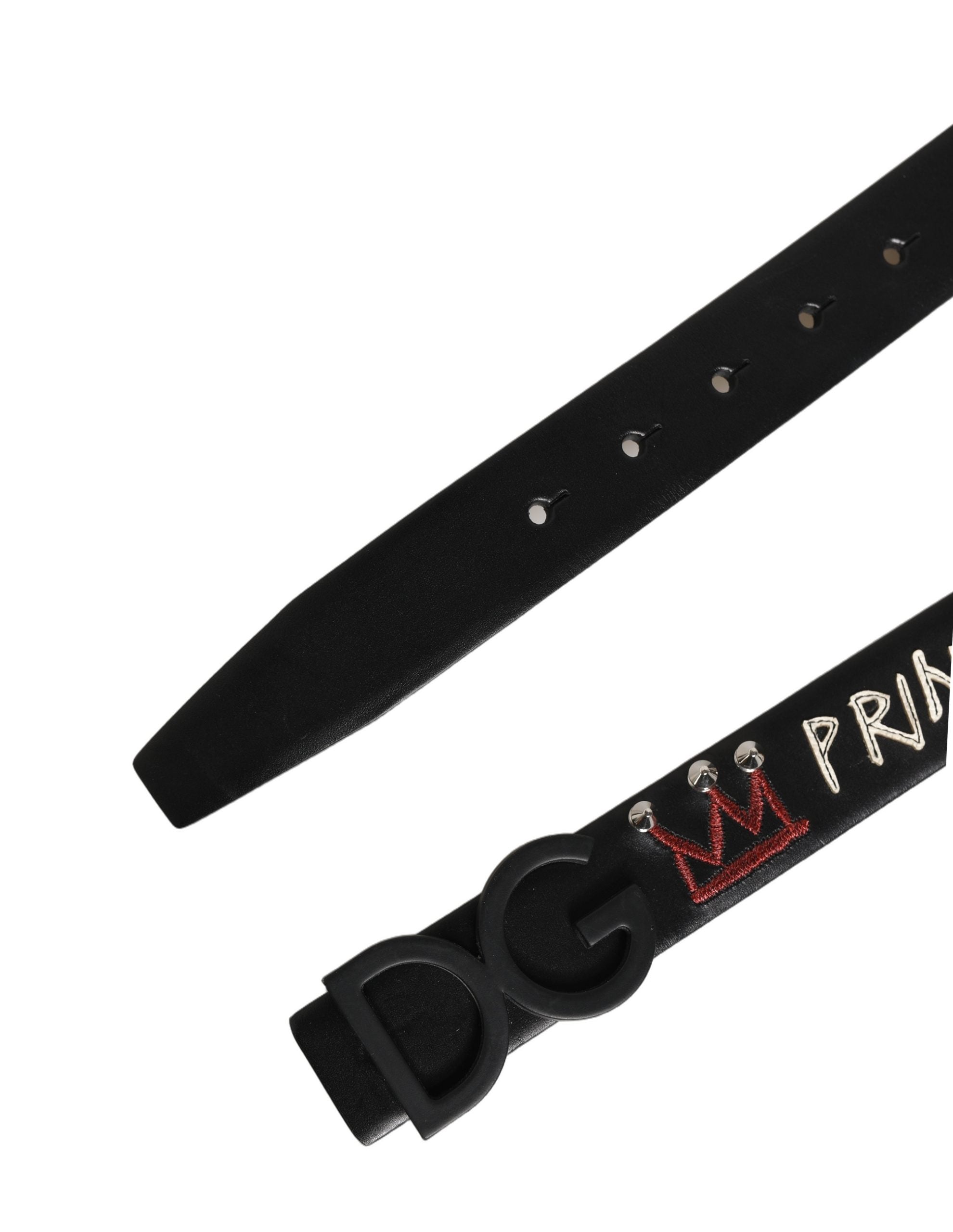 Dolce & Gabbana Black Leather Prince Crown Logo Buckle Belt Dolce & Gabbana