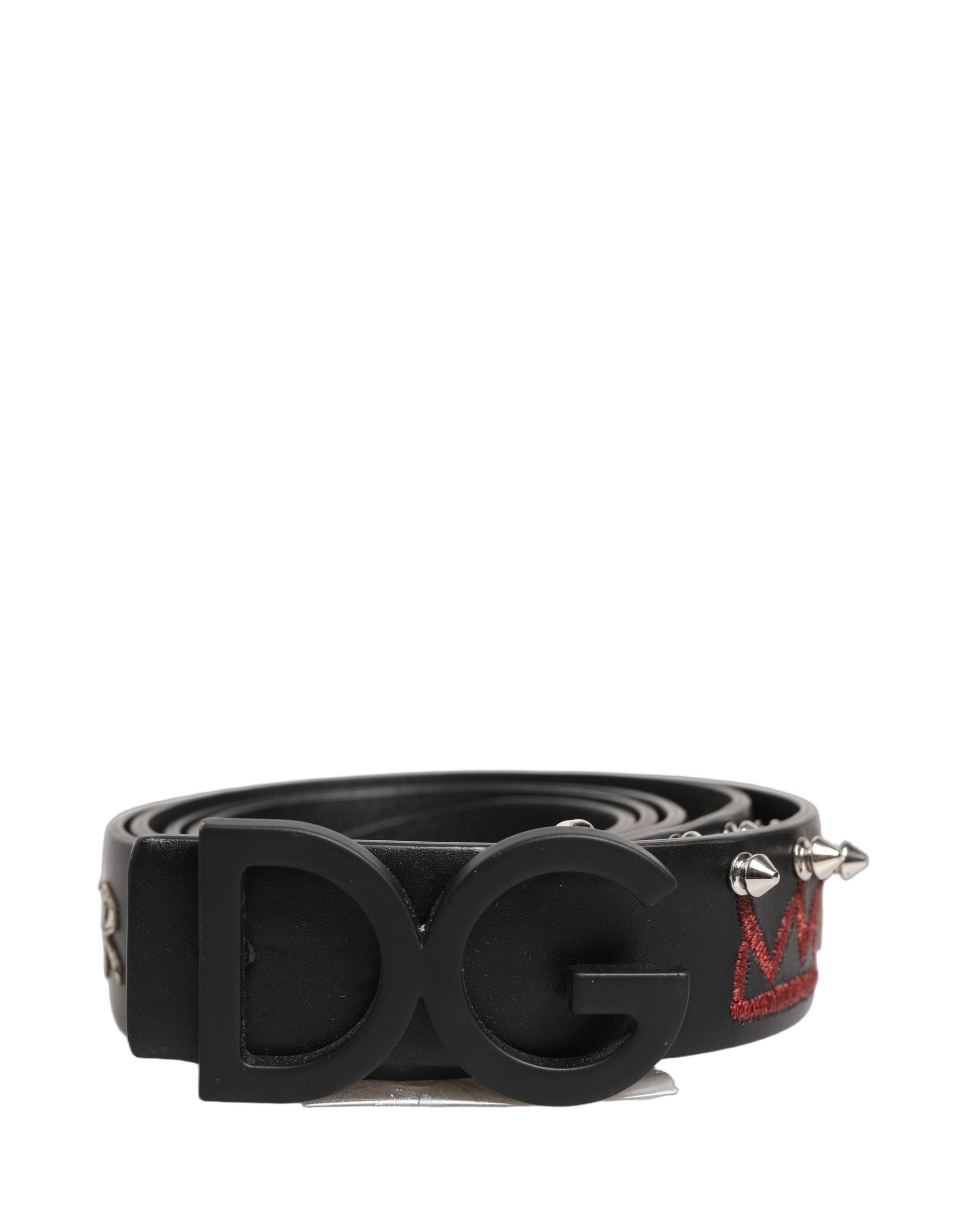 Dolce & Gabbana Black Leather Prince Crown Logo Buckle Belt Dolce & Gabbana