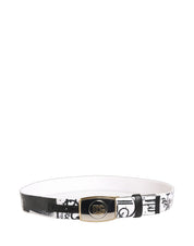 White Graffiti Print Gold Metal Buckle Belt