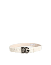 White Cotton Fleece DG Logo Metal Buckle Belt
