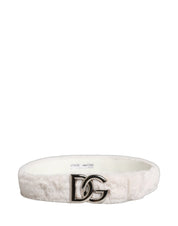 White Fleece Silver DG Logo Metal Buckle Belt