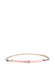 Pink Leather Crystal Chain Embellished Belt