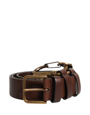 Dolce & Gabbana Brown Calfskin Leather Gold Metal Buckle Belt