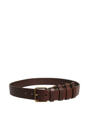 Brown Calfskin Leather Gold Metal Buckle Belt