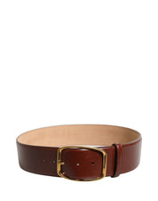 Brown Calfskin Leather Gold Metal Buckle Belt