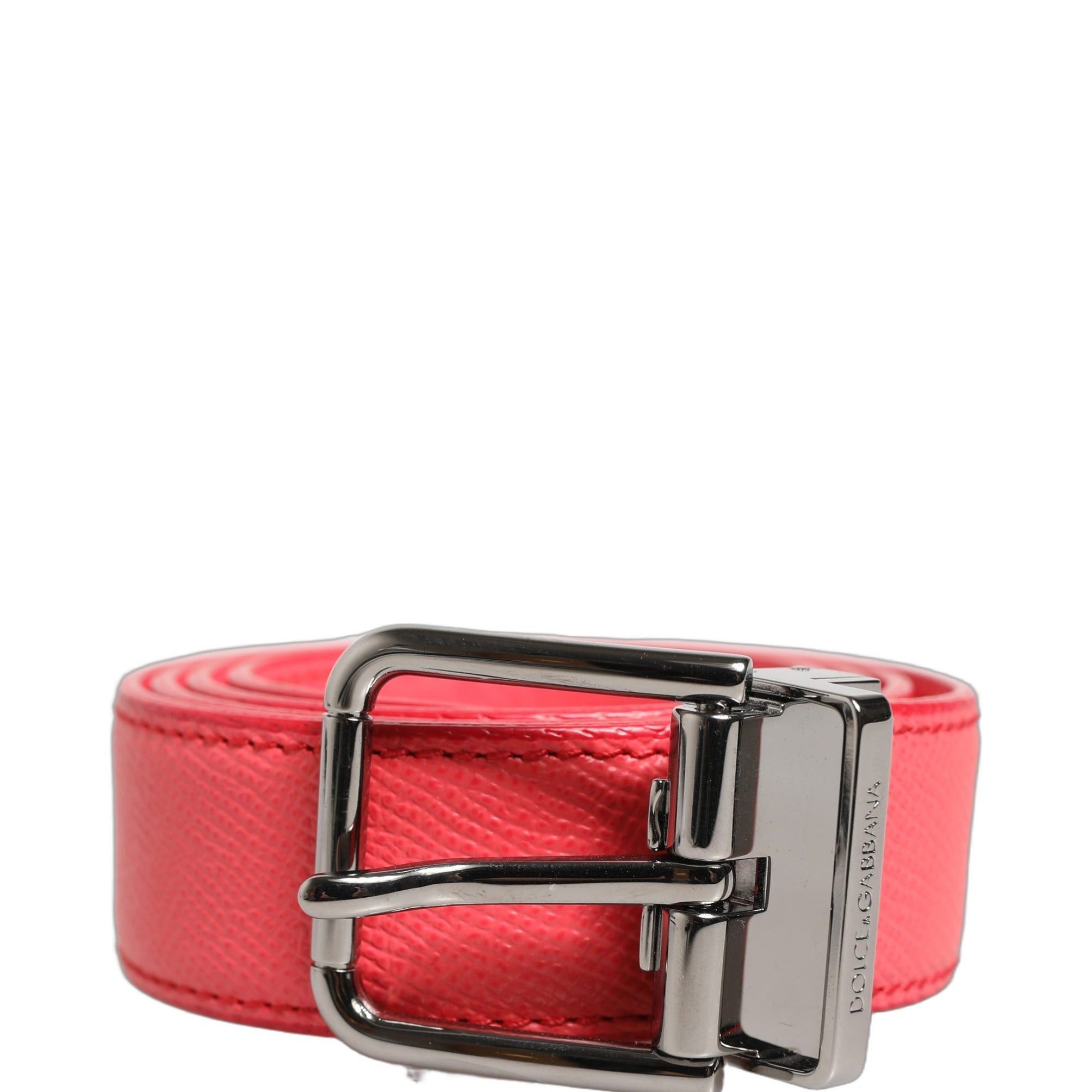 Dolce & Gabbana Pink Lambskin Leather Silver Metal Buckle Belt Dolce & Gabbana