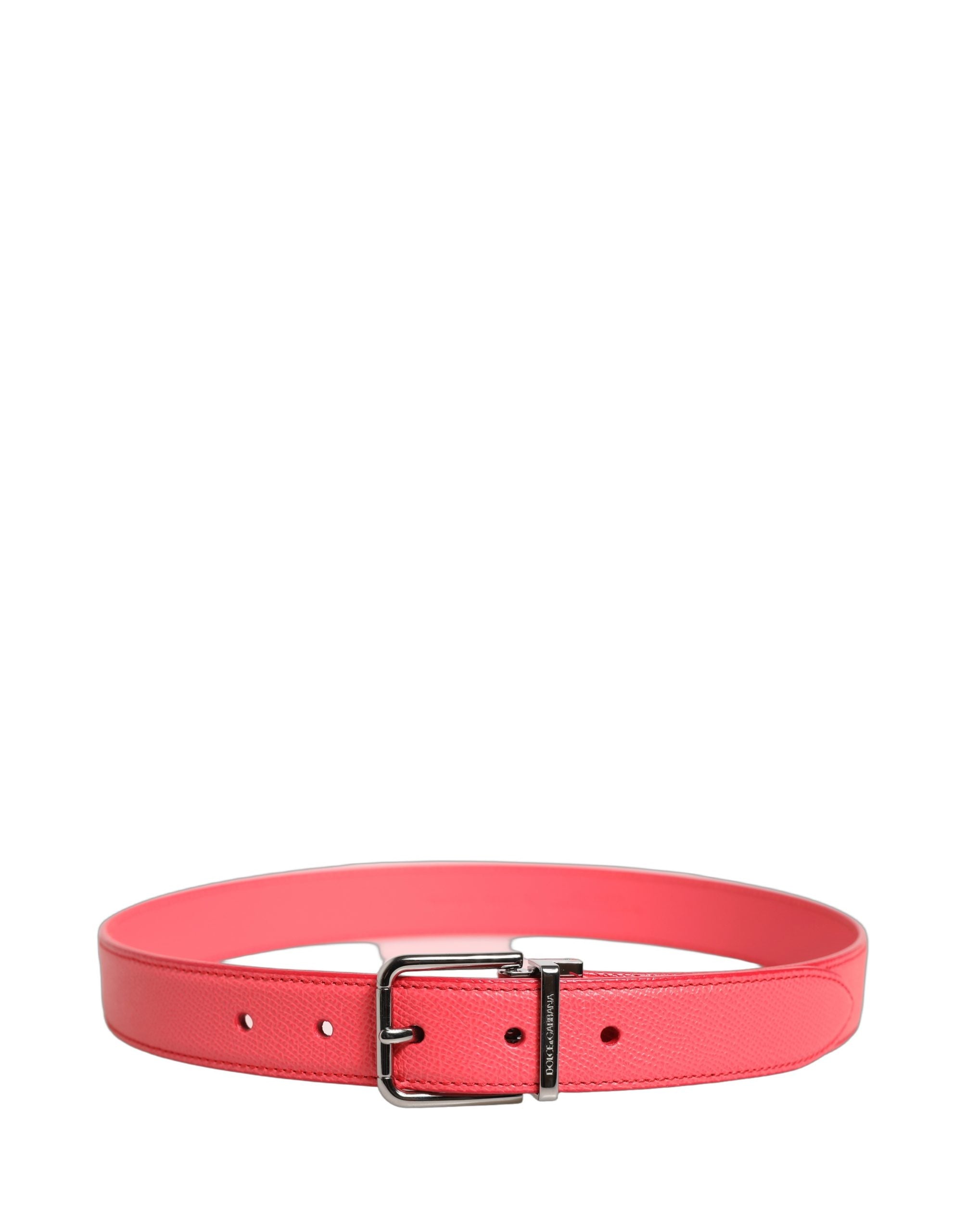 Dolce & Gabbana Pink Lambskin Leather Silver Metal Buckle Belt Dolce & Gabbana