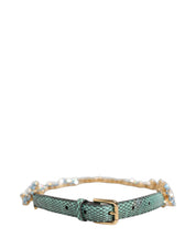 Dolce & Gabbana Green Leather Daisy Crystal Embellished Waist Belt Dolce & Gabbana