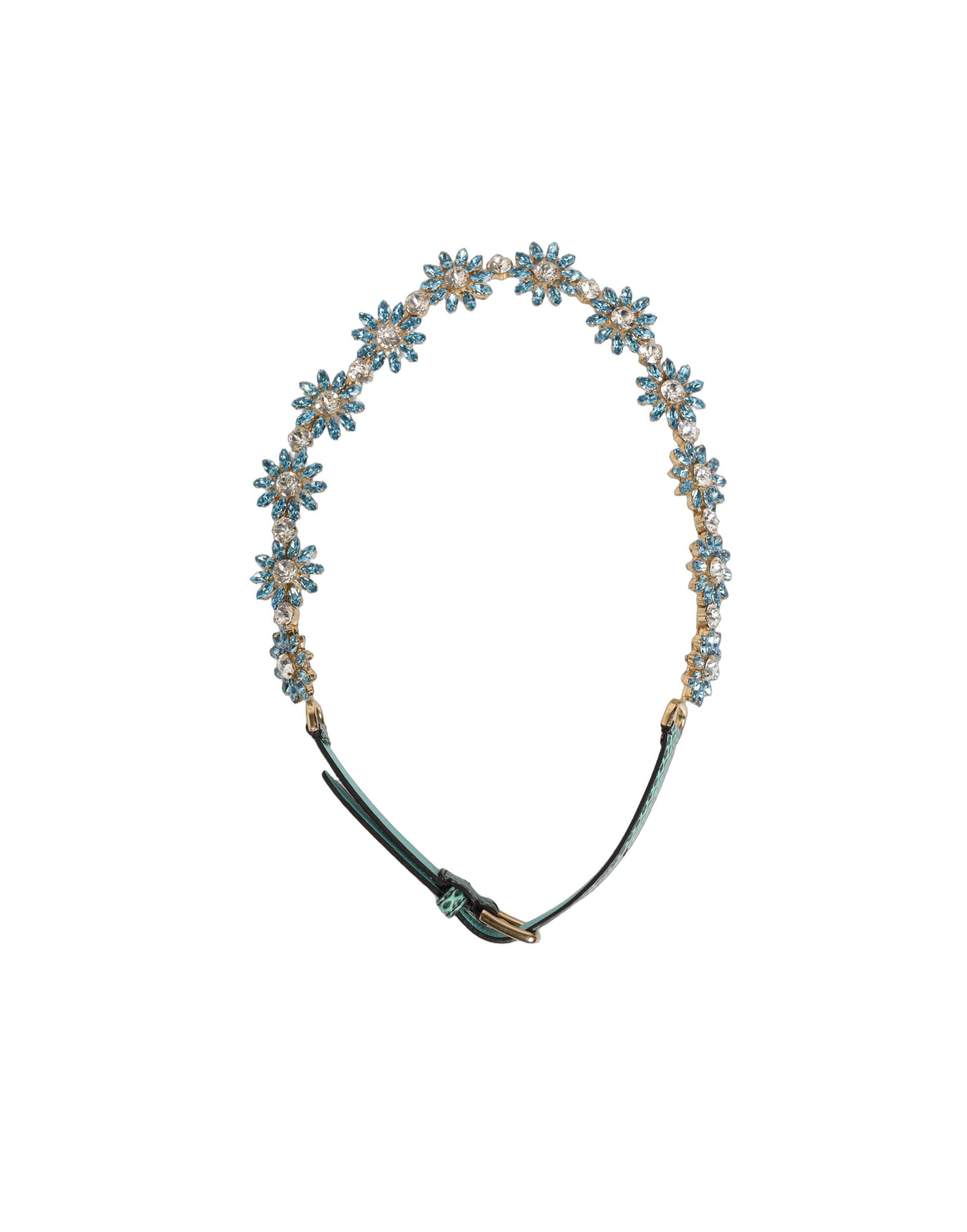 Dolce & Gabbana Green Leather Daisy Crystal Embellished Waist Belt Dolce & Gabbana