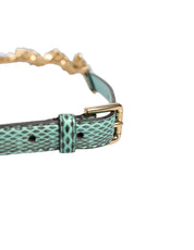 Dolce & Gabbana Green Leather Daisy Crystal Embellished Waist Belt Dolce & Gabbana