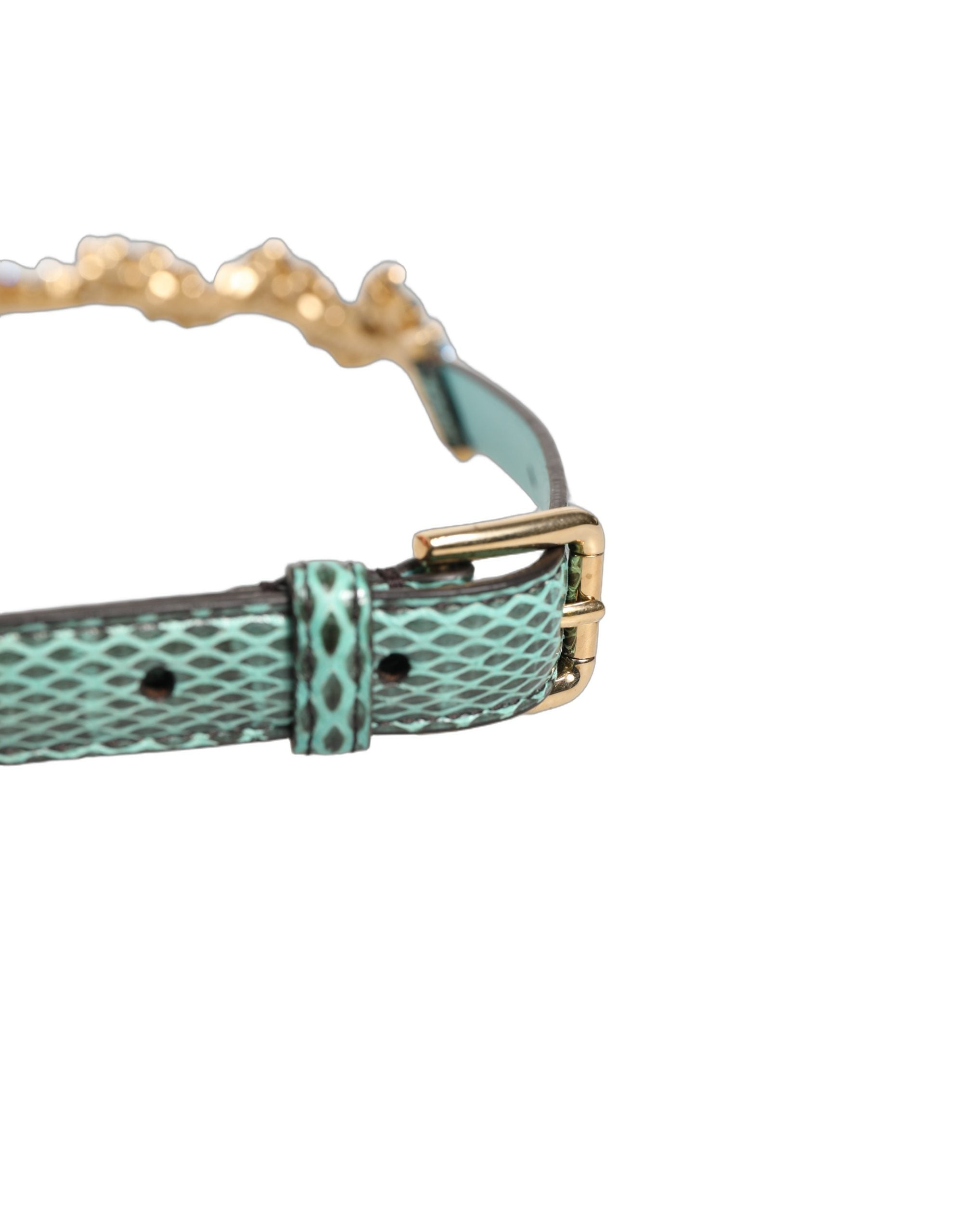Dolce & Gabbana Green Leather Daisy Crystal Embellished Waist Belt Dolce & Gabbana