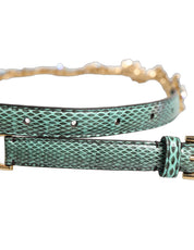 Dolce & Gabbana Green Leather Daisy Crystal Embellished Waist Belt Dolce & Gabbana