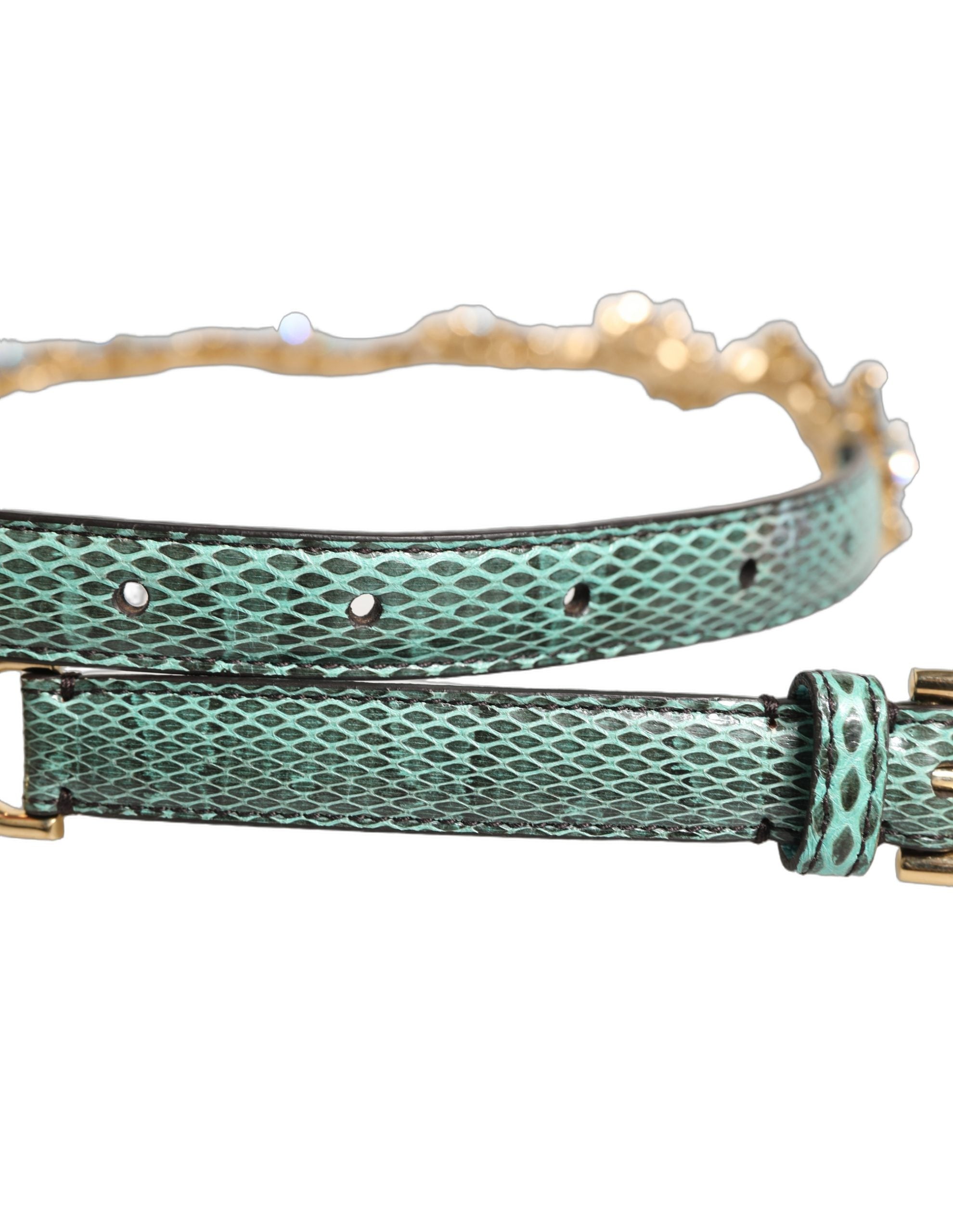Dolce & Gabbana Green Leather Daisy Crystal Embellished Waist Belt Dolce & Gabbana