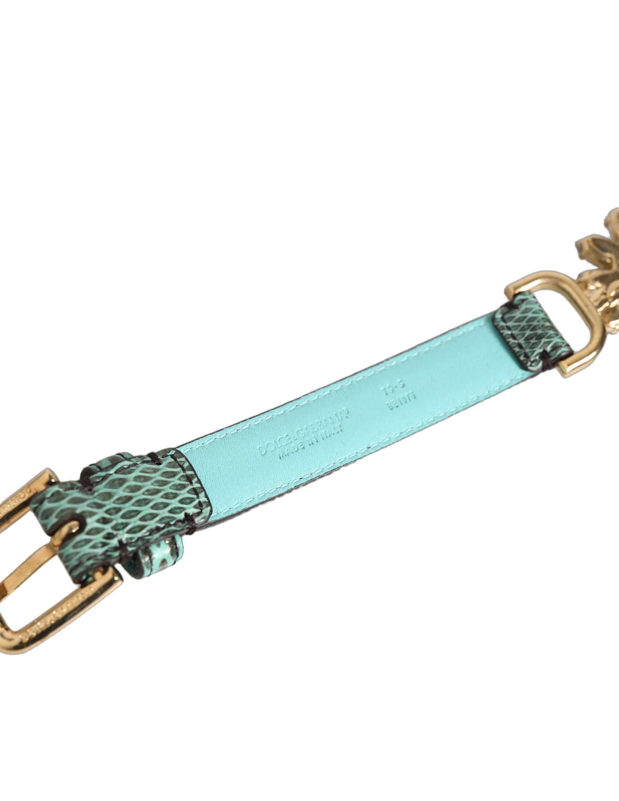 Dolce & Gabbana Green Leather Daisy Crystal Embellished Waist Belt Dolce & Gabbana
