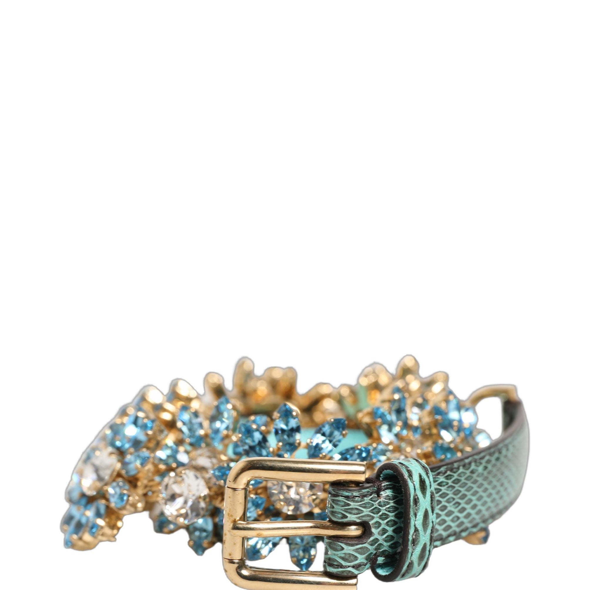 Dolce & Gabbana Green Leather Daisy Crystal Embellished Waist Belt Dolce & Gabbana