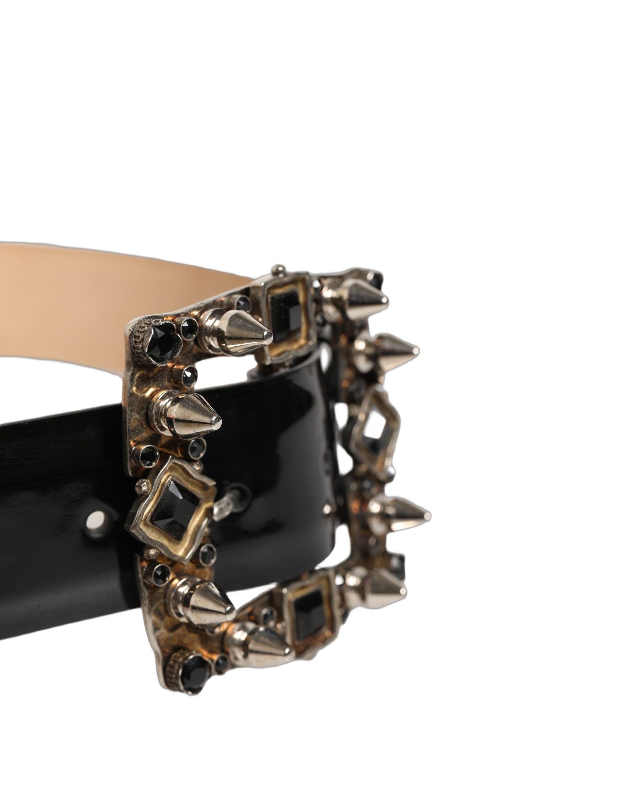 Dolce & Gabbana Black Leather Crystal Metal Buckle Belt Dolce & Gabbana