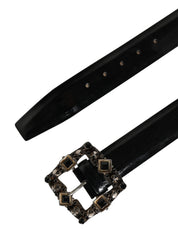 Dolce & Gabbana Black Leather Crystal Metal Buckle Belt Dolce & Gabbana