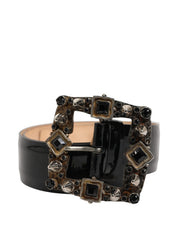 Dolce & Gabbana Black Leather Crystal Metal Buckle Belt