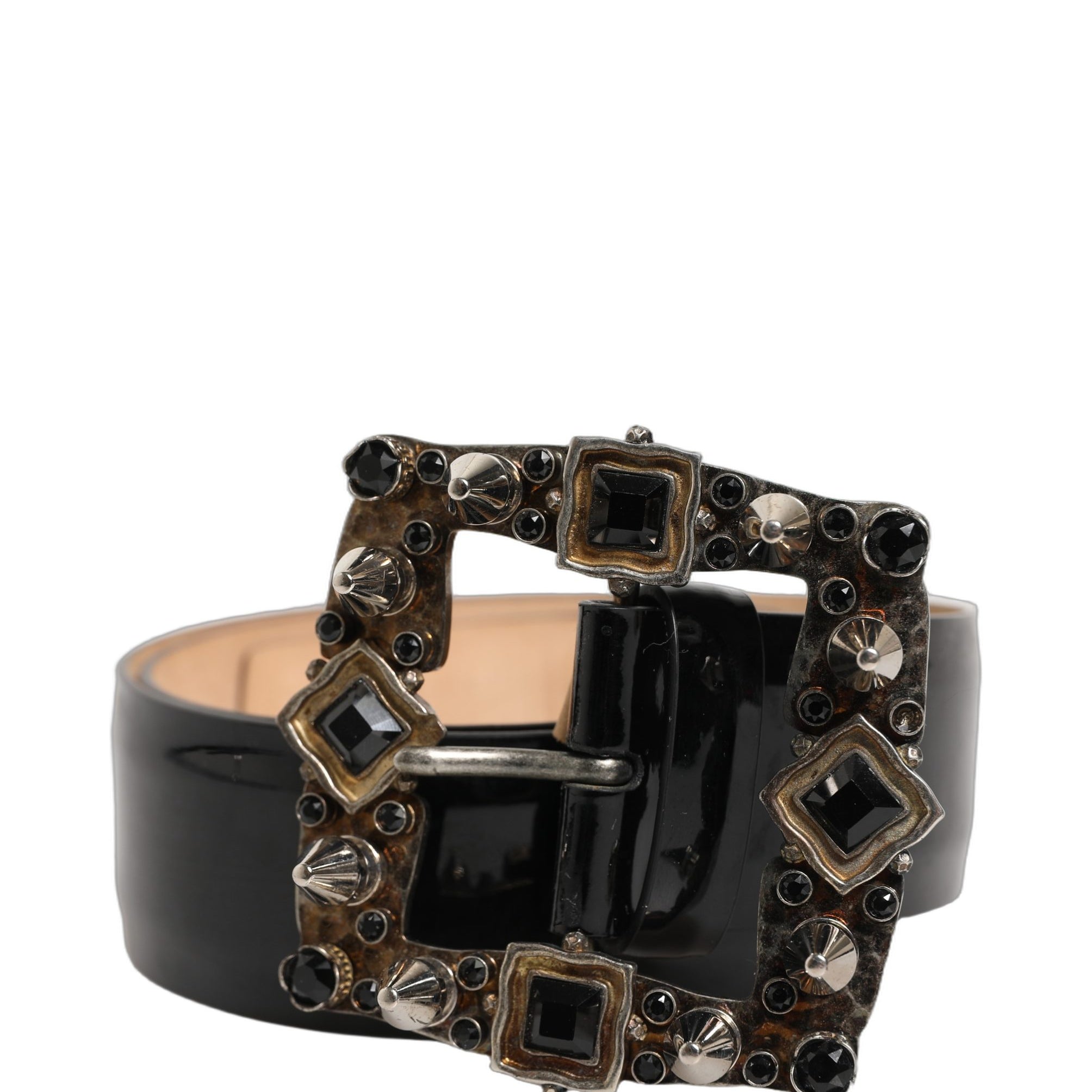 Dolce & Gabbana Black Leather Crystal Metal Buckle Belt Dolce & Gabbana