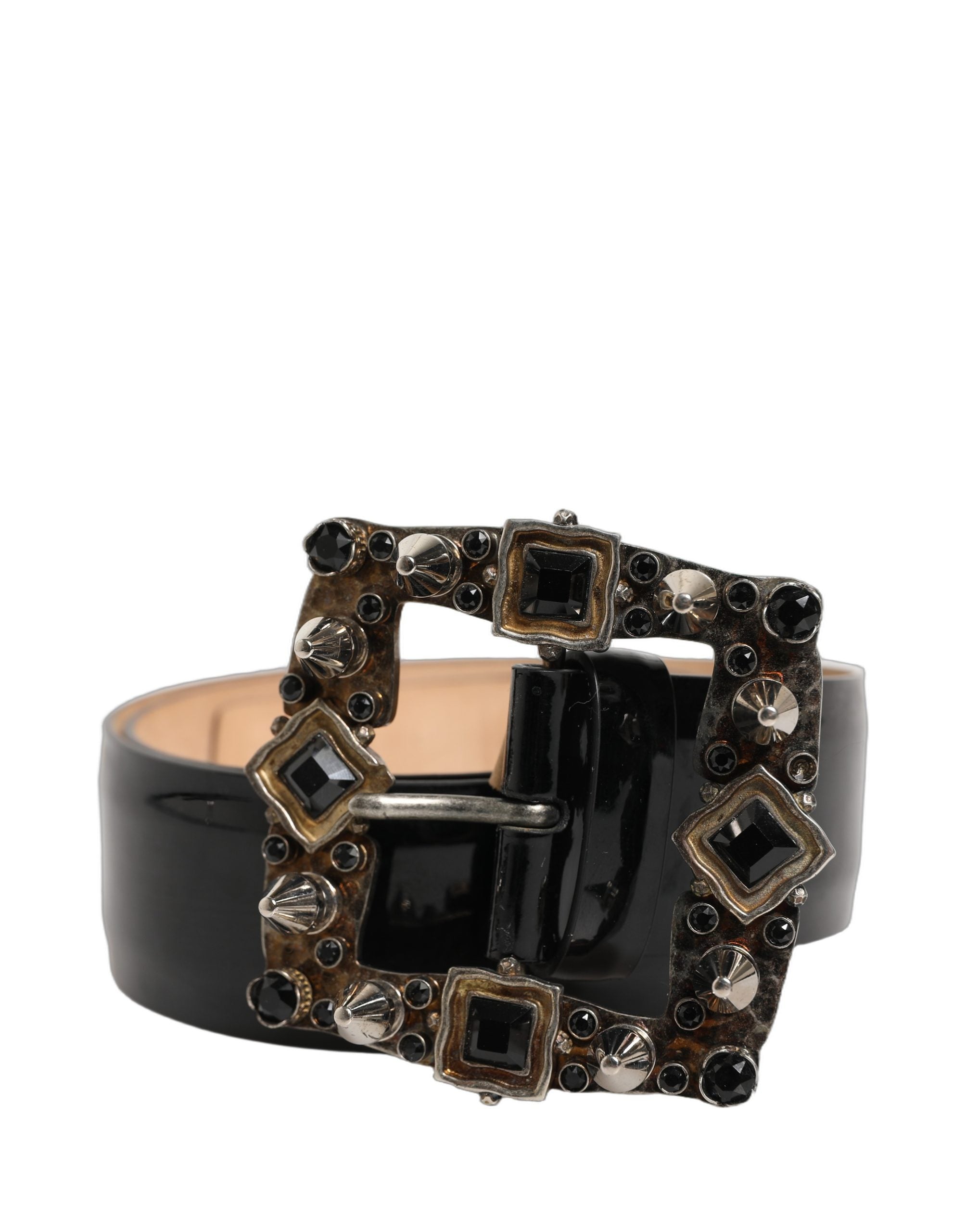 Dolce & Gabbana Black Leather Crystal Metal Buckle Belt Dolce & Gabbana