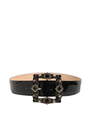 Dolce & Gabbana Black Leather Crystal Metal Buckle Belt Dolce & Gabbana