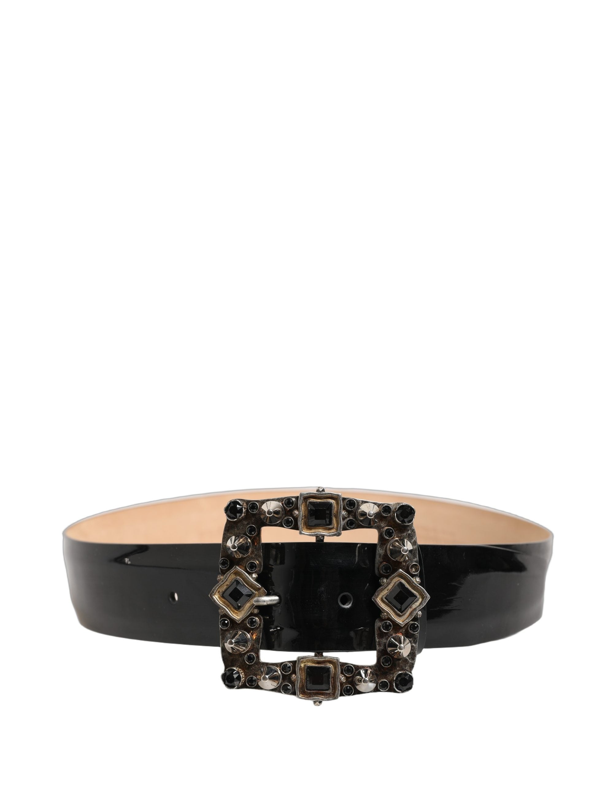 Dolce & Gabbana Black Leather Crystal Metal Buckle Belt Dolce & Gabbana