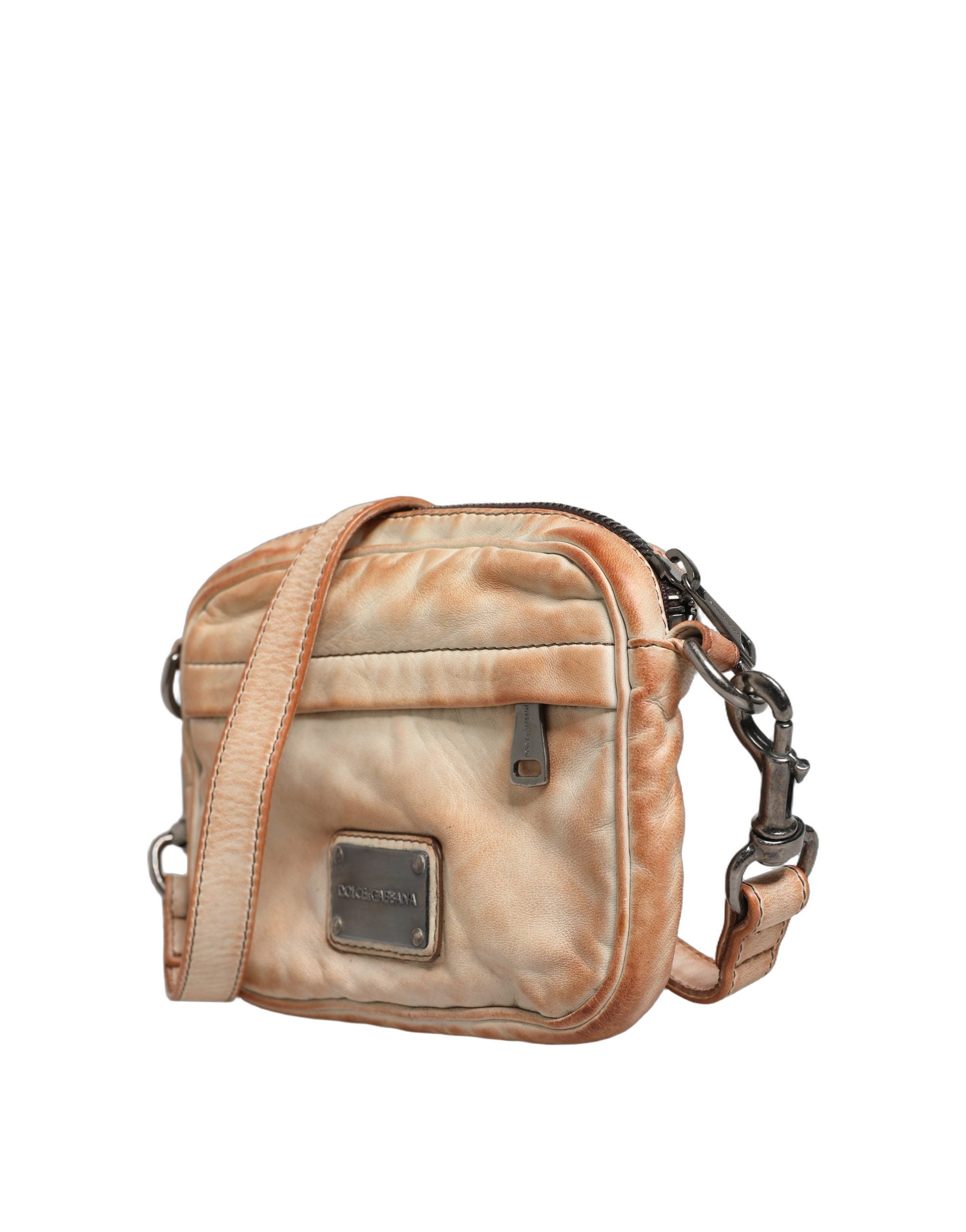 Dolce & Gabbana Beige Vintage Leather Logo Plaque Shoulder Borse Men Bag Dolce & Gabbana