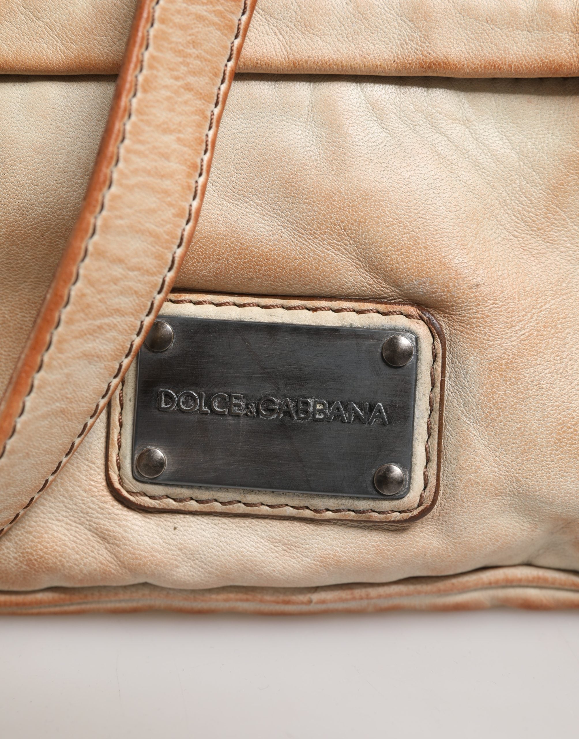 Dolce & Gabbana Beige Vintage Leather Logo Plaque Shoulder Borse Men Bag Dolce & Gabbana