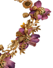 Gold Brass Mix Fiori Flowers Crystal Chain Necklace