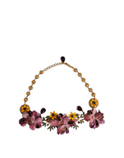 Dolce & Gabbana Gold Brass Mix Fiori Flowers Crystal Chain Necklace