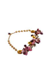 Gold Brass Mix Fiori Flowers Crystal Chain Necklace