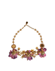 Gold Brass Mix Fiori Flowers Crystal Chain Necklace