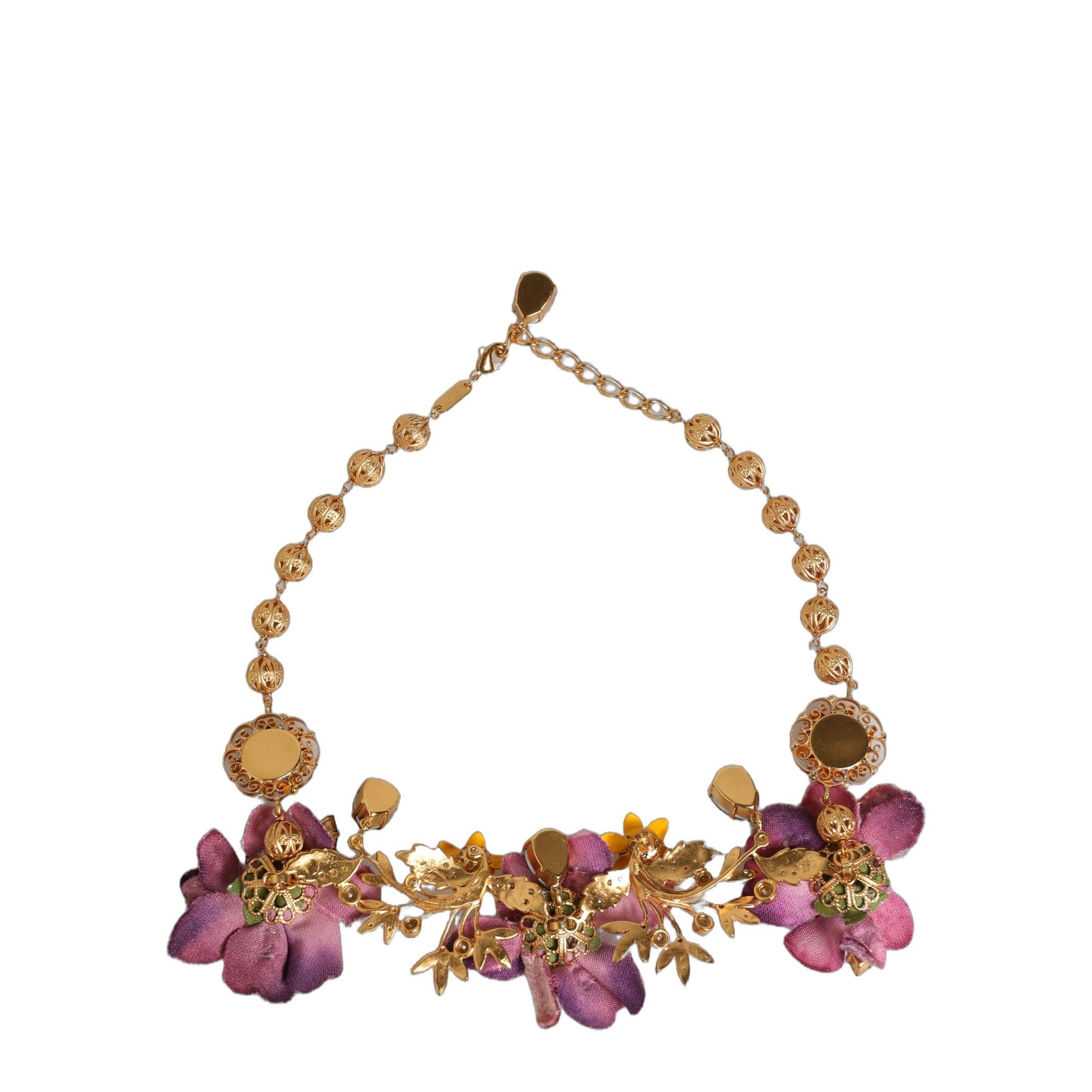 Dolce & Gabbana Gold Brass Mix Fiori Flowers Crystal Chain Necklace Dolce & Gabbana