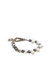 Silver Tone Brass Beaded Shell DG Logo Pendant Bracelet