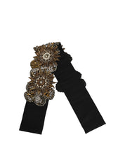 Black Gold Tone Crystal Brass Flower Brooches Belt
