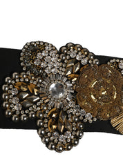 Black Gold Tone Crystal Brass Flower Brooches Belt