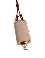 Pink Exotic Leather Mini Mirror Tassel Makeup Bag
