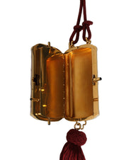 Pink Exotic Leather Mini Mirror Tassel Makeup Bag