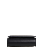 Black Calfskin Leather Logo Print Bifold CoinPurse Wallet