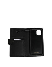 Case Flip Cover Black Calf Leather iPhone11 PRO Phone